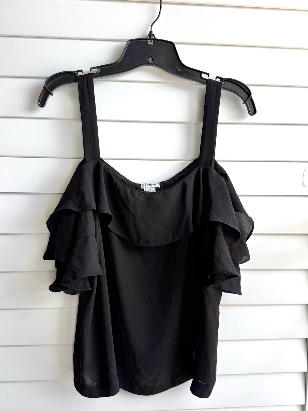 J.Crew Black Ruffle Cold-Shoulder Blouse | Size 14